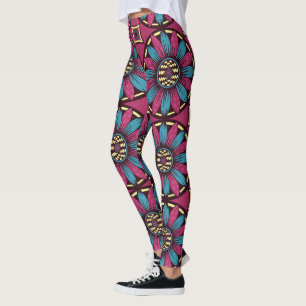 Leggings Motif de marguerite bleue et violette