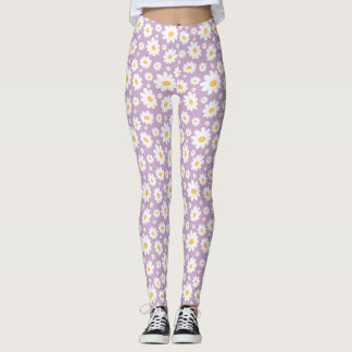 Leggings Motif de Marguerite Dessinée à la Main avec Lavand