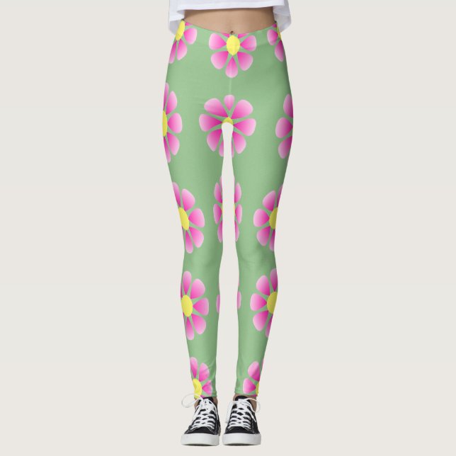 Leggings Motif de marguerite rose (Devant)