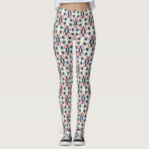 Leggings Motif de médaillon botanique orné rose bleu