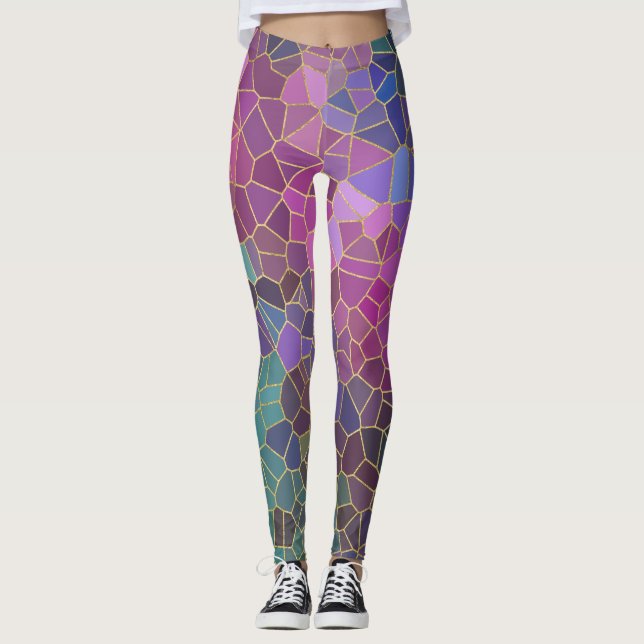 Leggings Motif de mosaïque de rose violet Turquoise bleu ve (Devant)