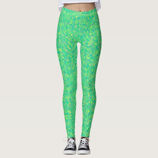 Leggings Motif de mosaïque élégante et tendance verte/jaune (Devant)