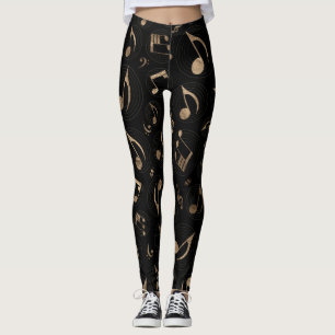 Leggings Motif de musique - noir et or