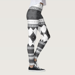 Leggings Motif de Natif américain : Noir et gris