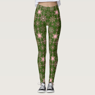 Leggings Motif de neige rose D vert BG