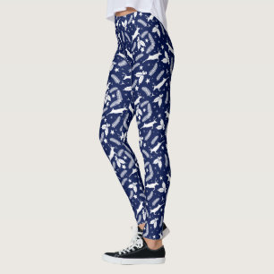 Leggings Motif de Noël blanc et bleu foncé