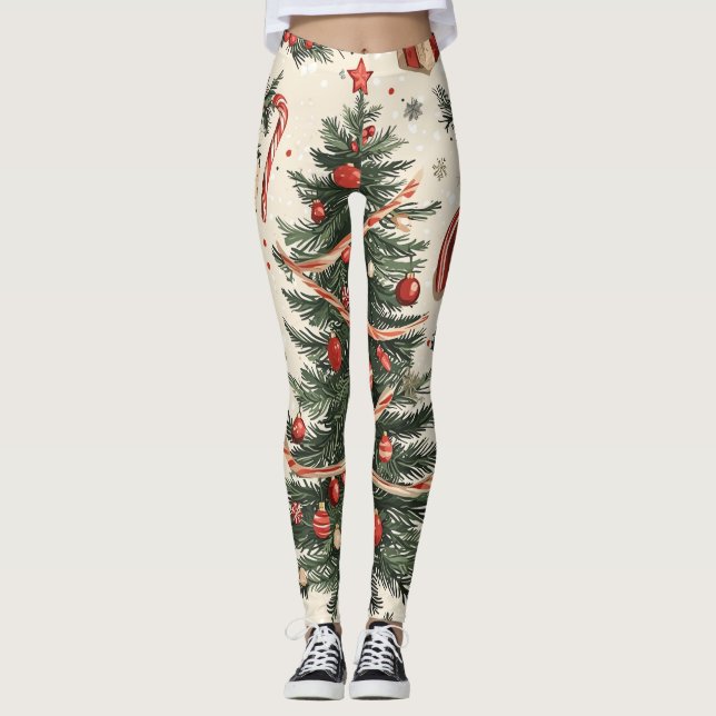 Leggings Motif de Noël floral Poinsettia (4) (Devant)
