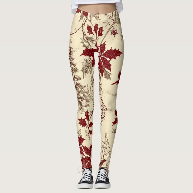 Leggings Motif de Noël floral Poinsettia (8) (Devant)