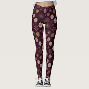 Leggings Motif de Noël Poinsettia Bourgogne (4)