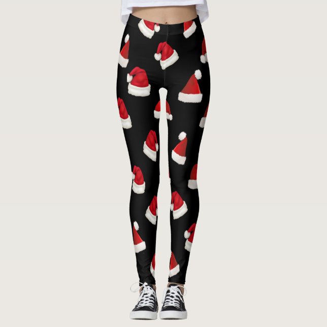 Leggings Motif de Noël Rouge Père Noël en noir (Devant)