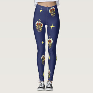 Leggings Motif de Noël vintage avec une lanterne sur fond b