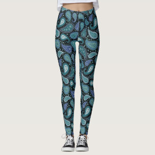 Leggings Motif de Paisley Formes Abstraites bleu marine