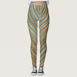 Leggings Motif de palme tropicale peint en or