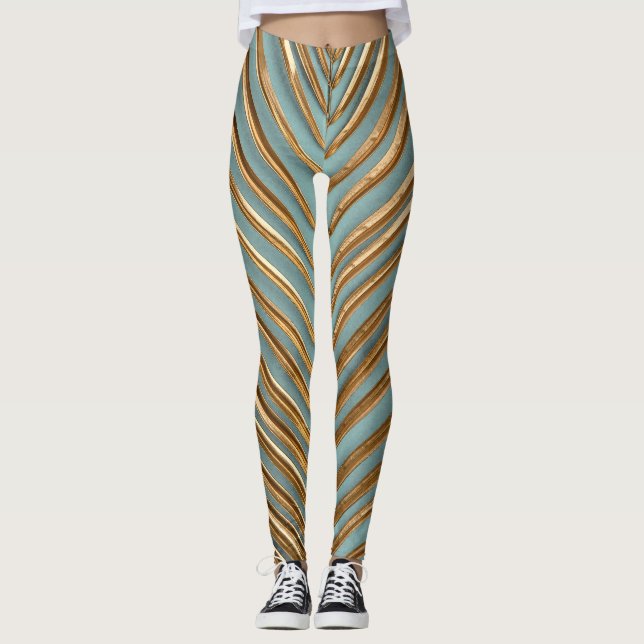 Leggings Motif de palme tropicale peint en or (Devant)