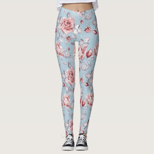 Leggings Motif de papier peint d'élégance des roses roses 2 (Devant)