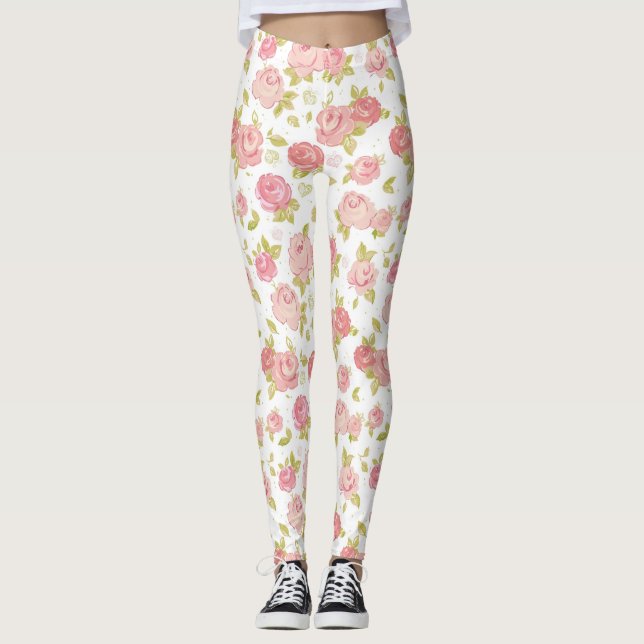 Leggings Motif de papier peint d'élégance des roses roses 3 (Devant)