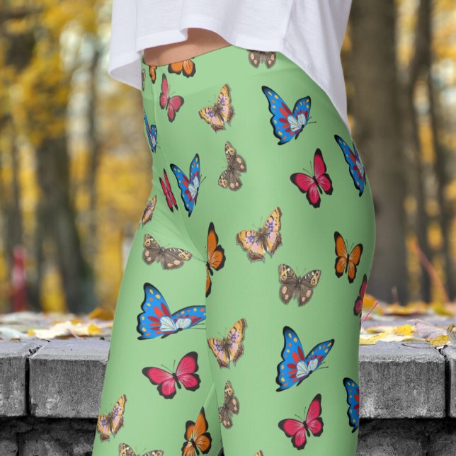 Leggings Motif de papillons colorés Sage (Colorful Sage Butterflies Pattern Leggings)