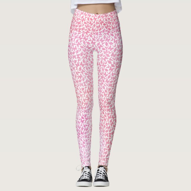 Leggings Motif de papillons d'aquarelle rose (Devant)