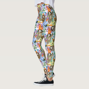 Leggings Motif de paresse d'aquarelle de bande dessinée