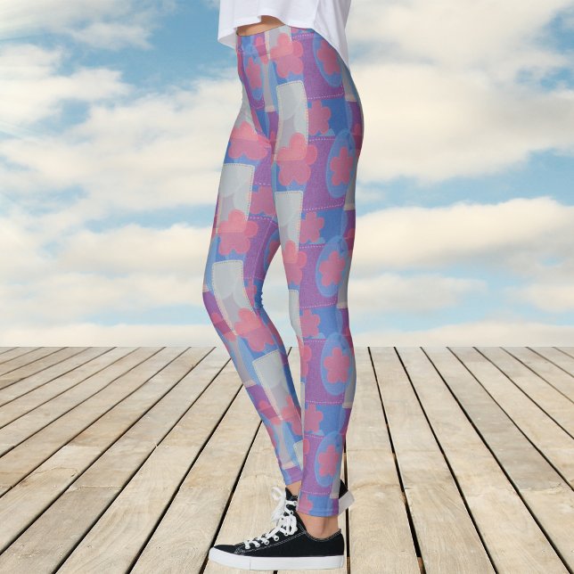 Leggings Motif de patchs bleu vintage (Vintage Blue Patch Pattern Leggings)