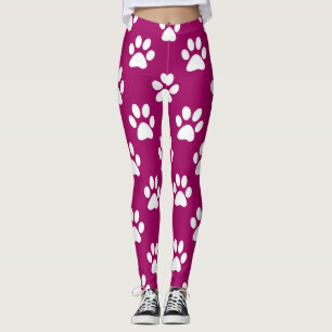 Leggings Motif de pattes blanches et magenta