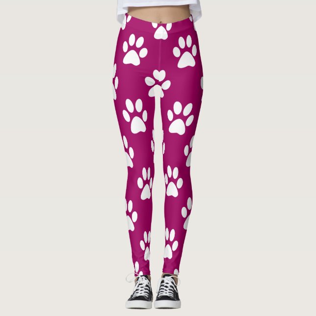 Leggings Motif de pattes blanches et magenta (Devant)