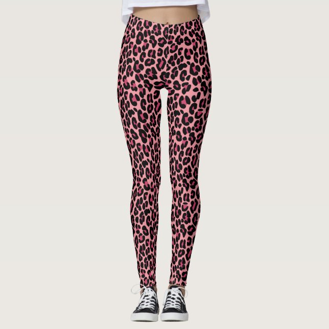 Leggings Motif de peau de léopard rose (Devant)
