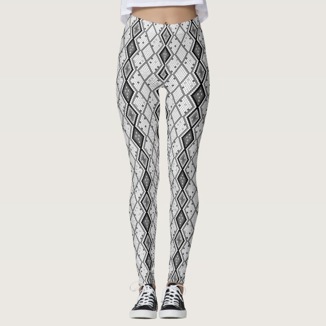 Leggings Motif de peau de serpent Abstrait noir et blanc (Devant)