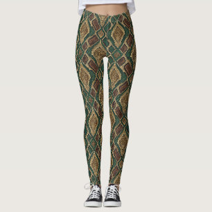 Leggings Motif de peau de serpent vert et or - Impression a