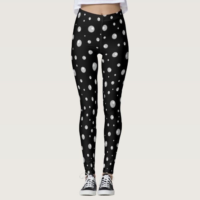 Leggings Motif de perle sur fond noir (Devant)