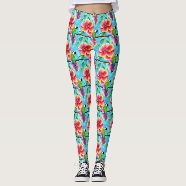 Leggings Motif de perroquet et de fleurs tropicales (Devant)