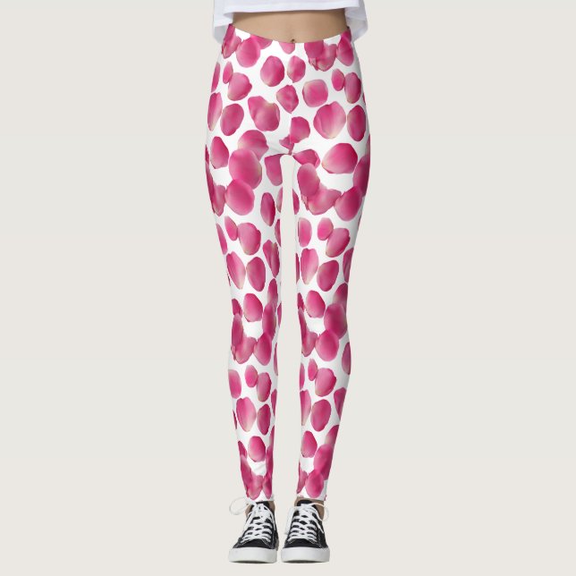 Leggings Motif de pétales de rose rose (Devant)