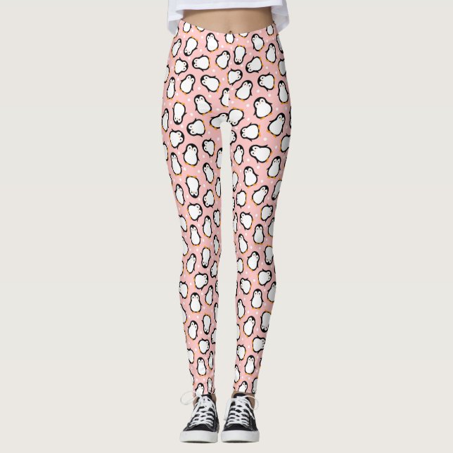 Leggings Motif de pingouin rose mou (Devant)