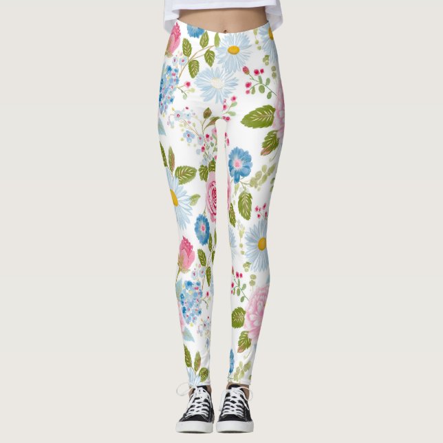 Leggings Motif de pivoines roses  (Devant)