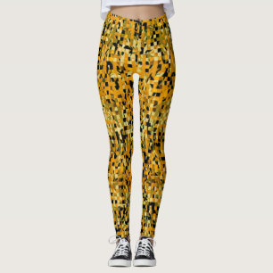 Leggings Motif de Pixel Jaune Orange Vert Noir