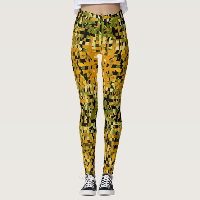 Leggings Motif de Pixel Jaune Orange Vert Noir (Devant)