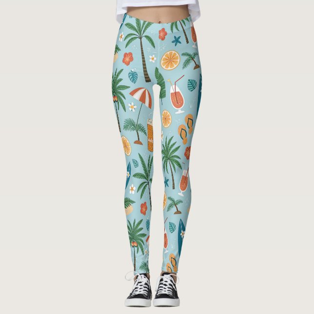 Leggings Motif de plage d'été tropical (2) (Devant)