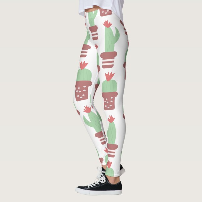 Leggings Motif de plante de cactus moderne en pot (Gauche)