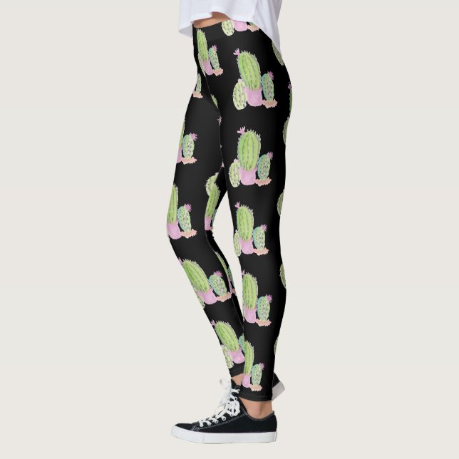 Leggings Motif de plante de pot de cactus à l'aquarelle noi (Gauche)