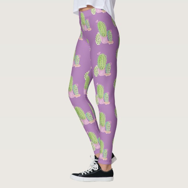 Leggings Motif de plante de pot de cactus à l'aquarelle vio (Gauche)
