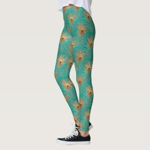 Leggings Motif de plumes de paon pailletées