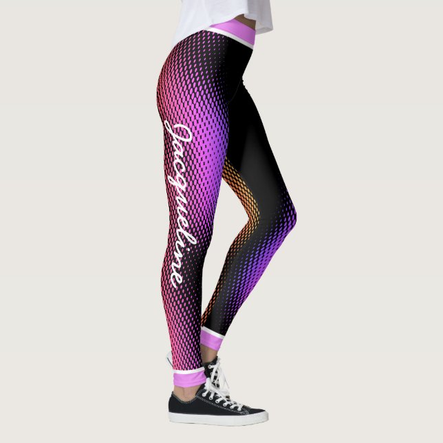 Leggings Motif de point rose avec nom sur NOIR (Droite)