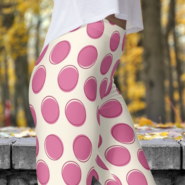 Leggings Motif de Pointe blanc latte cosmique moderne (Polka Dot on Cosmic Latte White Leggings)