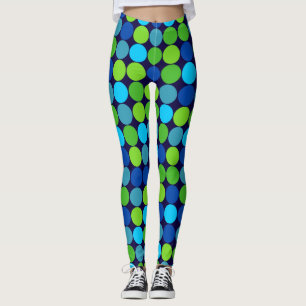 Leggings Motif de Pointe de Polka Vert bleu socialite