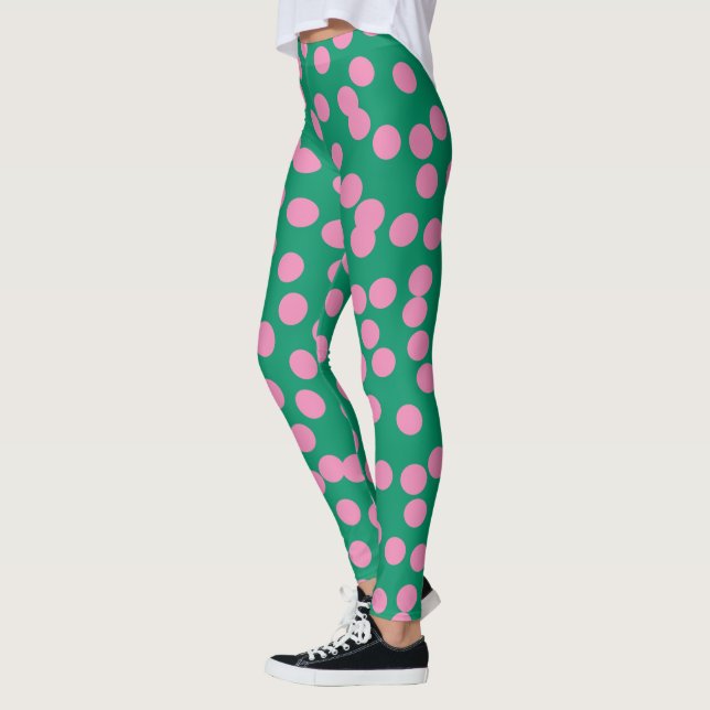 Leggings Motif de points et de points roses et verts mignon (Gauche)