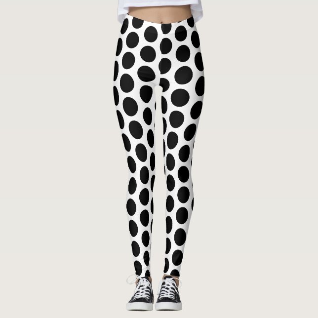 Leggings Motif de points Polka noir et blanc (Devant)