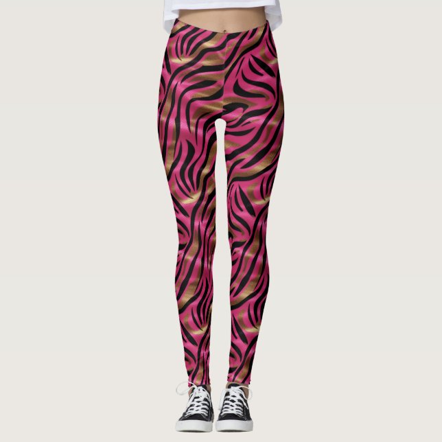 Leggings Motif de Poster de animal Black Pink Gold Zebra (Devant)