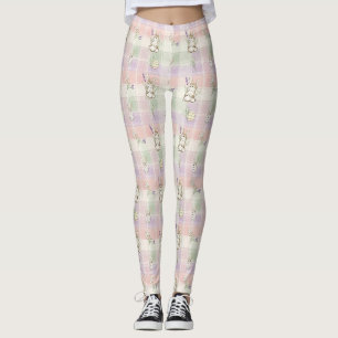 Leggings Motif de printemps à carreaux œuf de lapin pastel