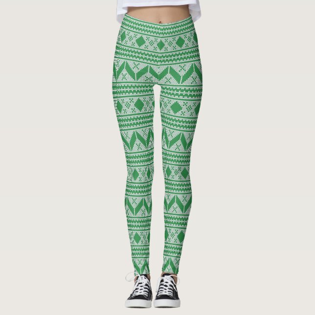 Leggings Motif de pull de Noël moche vert (Devant)