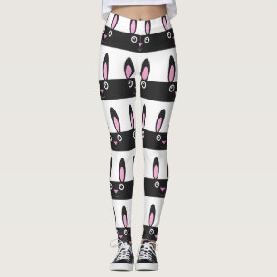 Leggings Motif de rayure de sourire de lapin